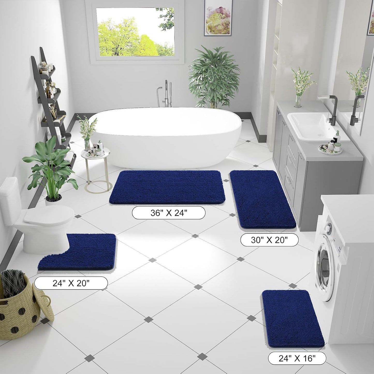 OLANLY Bathroom Runner Rugs - Extra Soft Chenille Bath Mat | Quick Dry, Machine Washable, 59x24, Navy