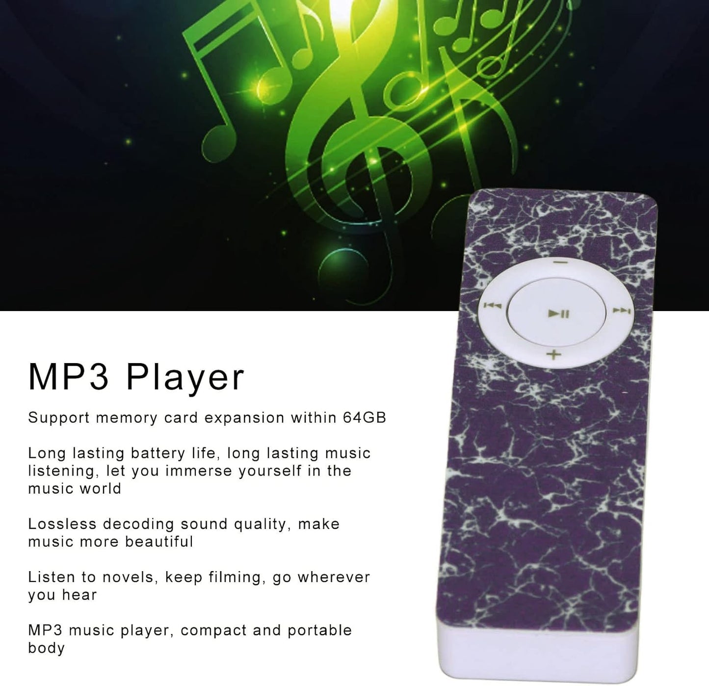 ASHATA MP3 MP3 64GB Player Portable, HiFi Lossless Sound Music Player, Support Up to Memory Card Suitable for Running