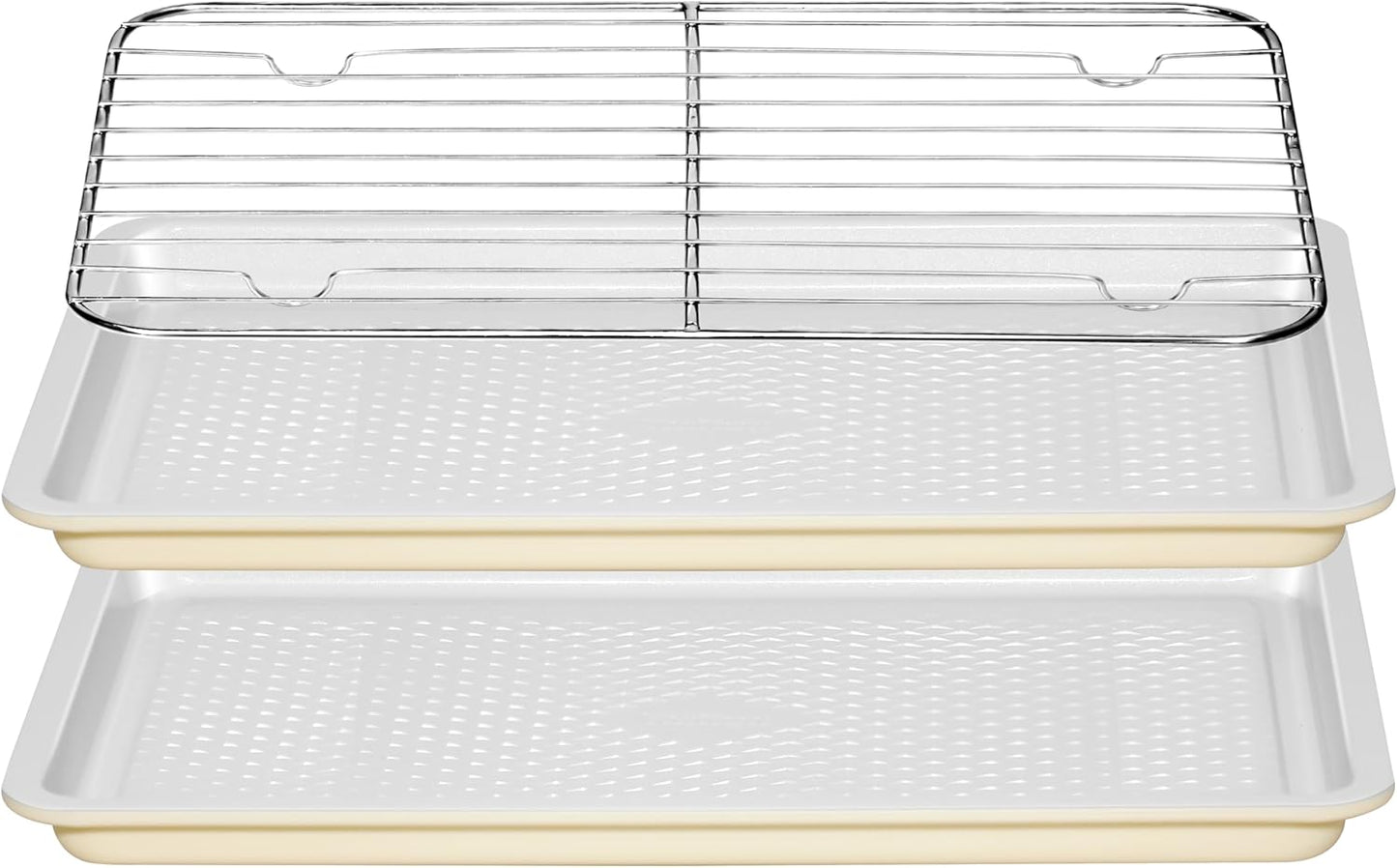 Skiennix Nonstick Ceramic Baking Sheet Set - 2-Pack 13x9 Quarter Pan, Oven Safe 550°F, Dishwasher Safe, Gray/Yellow