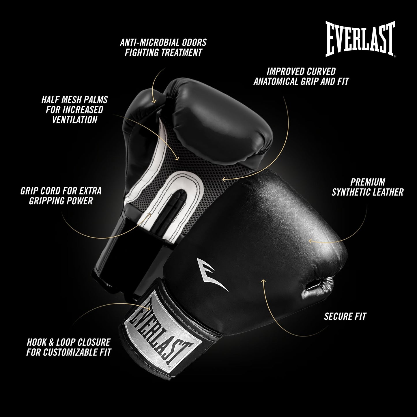 Everlast ProStyle 2 Boxing Gloves | Classic Fight Training Gloves for Men and Women | Secure Fit Hook and Loop with Wrist Support | Heavy Bag & Fitness Training (14 oz | Black)