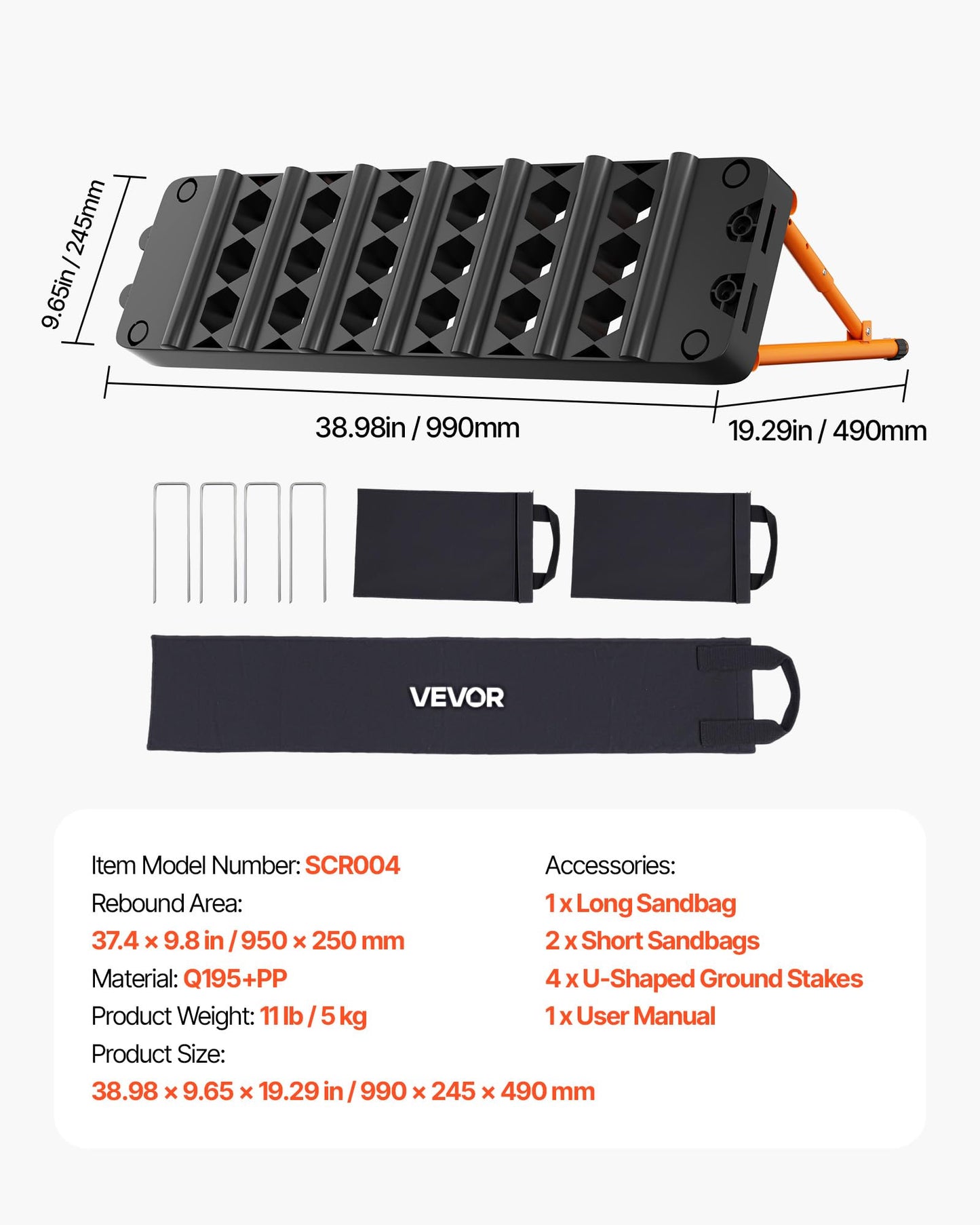 VEVOR 6-in-1 Soccer Rebounder Board, 37.4 x 9.8 in Portable Soccer Rebound Wall, Dual Surface Sports Kick Back Trainer, 3 Adjustable Angles Soccer Training Equipment for Passing, Control & Reflex