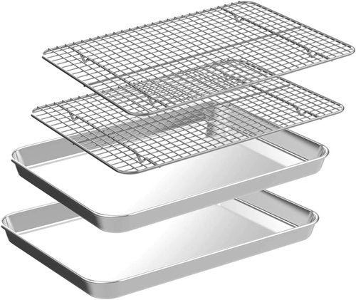 CEKEE Stainless Steel Half Sheet Pans Set - 2 Large Baking Sheets with Racks | Rust & Warp Resistant, 18-Inch