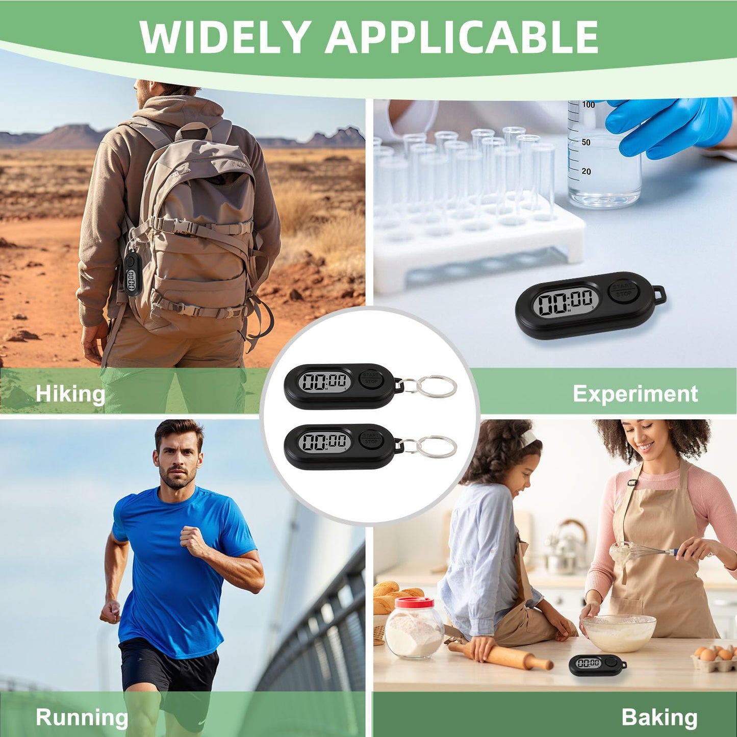 2 Pack Mini Digital Timer Keychain, Portable Countdown Timer and Stopwatch with LCD Display, Small Clip-On Pocket Timer for Cooking, Study, Workouts, Classroom and Daily Use