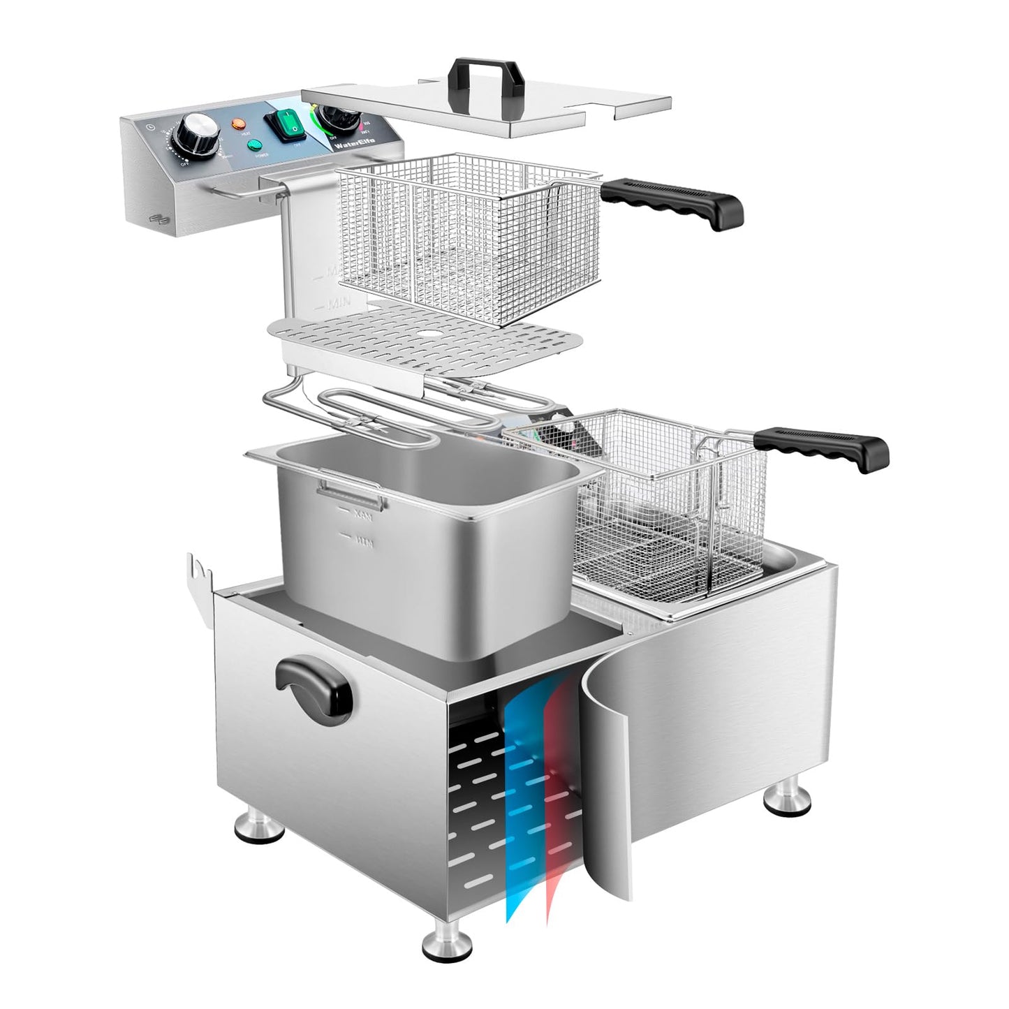 WaterElfo Deep Fryer Commercial Deep Fryers With Basket13Lx2 13.7Qt x 2 Thicken With Precise Temperature Control Timer Double Deep Fryer With 2 Baskets1800Wattsx2 120V Countertop Fryer Restaurant