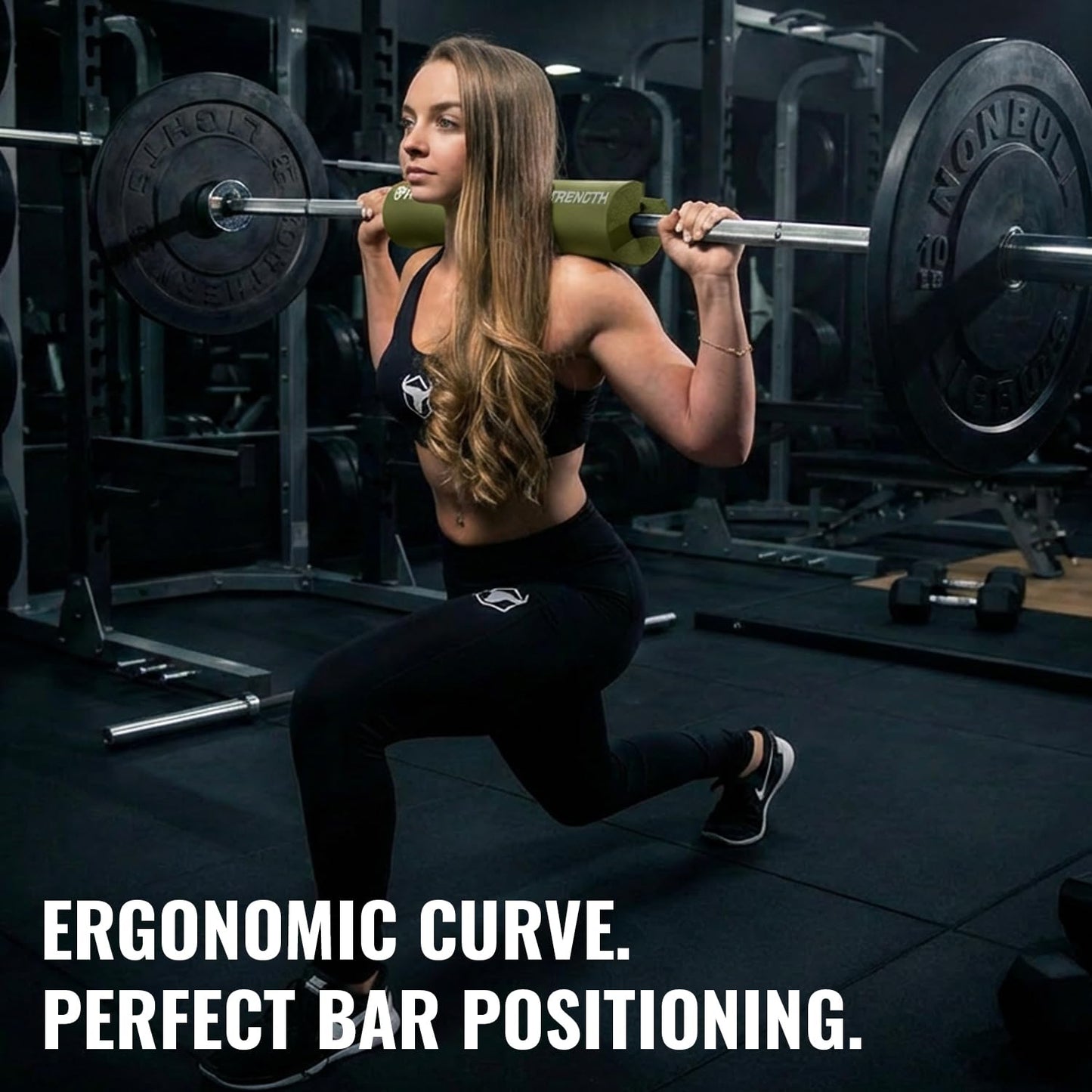 Advanced Squat Pad - Barbell Pad for Squats, Lunges & Hip Thrusts - Neck & Shoulder Protective Pad Support (Green)
