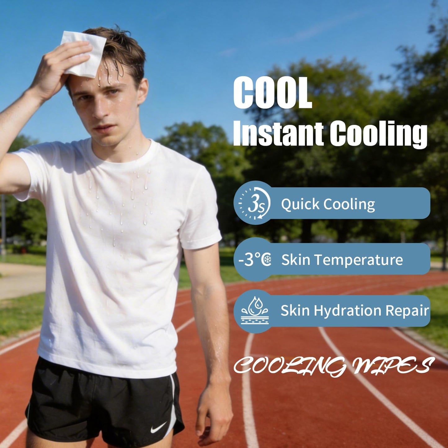 Cooling Face Body Wipes - 10 Packs of 10 (100 Wipes) - Disposable Individually Wrapped No-Rinse Cooling Towels, Extra-Thick Oversized Body Cleansing Wipes for Sports, Travel, Camping in Hot Weather