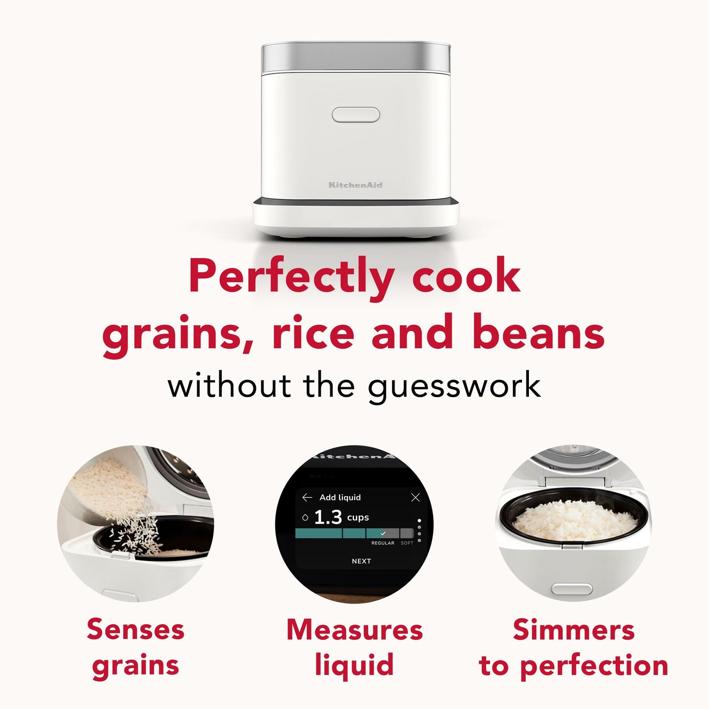 KitchenAid Compact 8 Cup (1.9 Liter) Grain and Rice Cooker with Automatic Sensing and Integrated Scale, KGC2154, Porcelain White