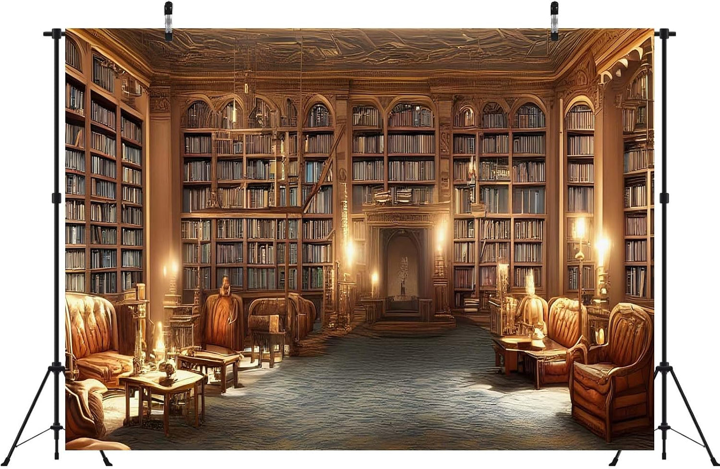BELECO 5x3ft Fabric Vintage Library Backdrop Wooden Bookshelf Books Sofa Lounge Reading Room Background Library Party