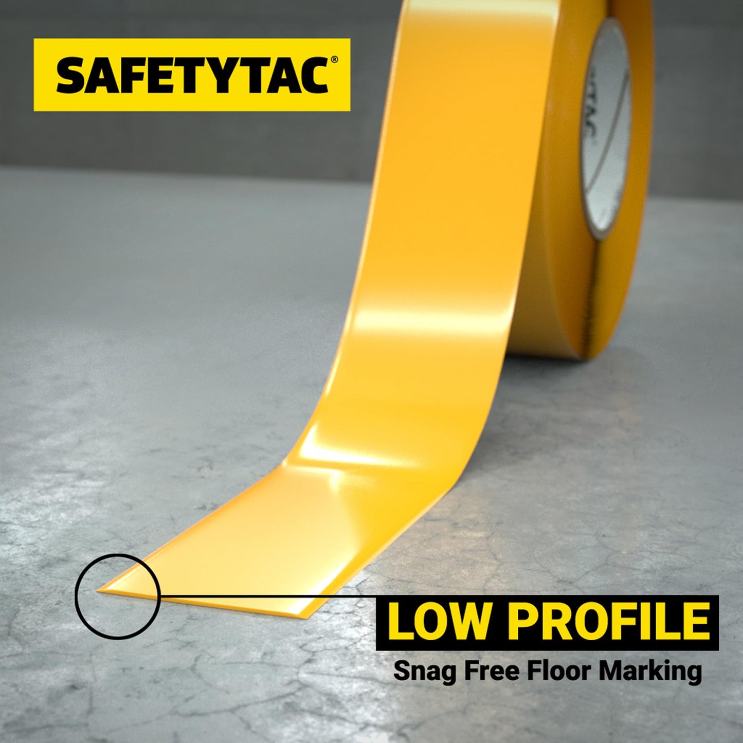 SafetyTac Industrial Floor Marking Tape – Heavy Duty Warehouse Floor Tape for Aisles, Walkways & Safety Zones – Forklift-Safe Adhesive Floor Tape - Yellow, 4in x 100ft