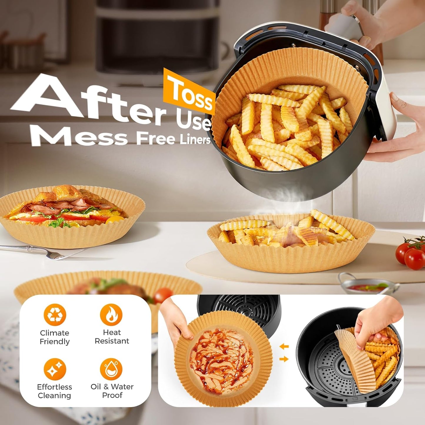 Vailnd Disposable Air Fryer Liners - 150 Pcs Heavy-Duty Non-Stick Parchment Paper | 8" Round for 5-8 Qt Baskets