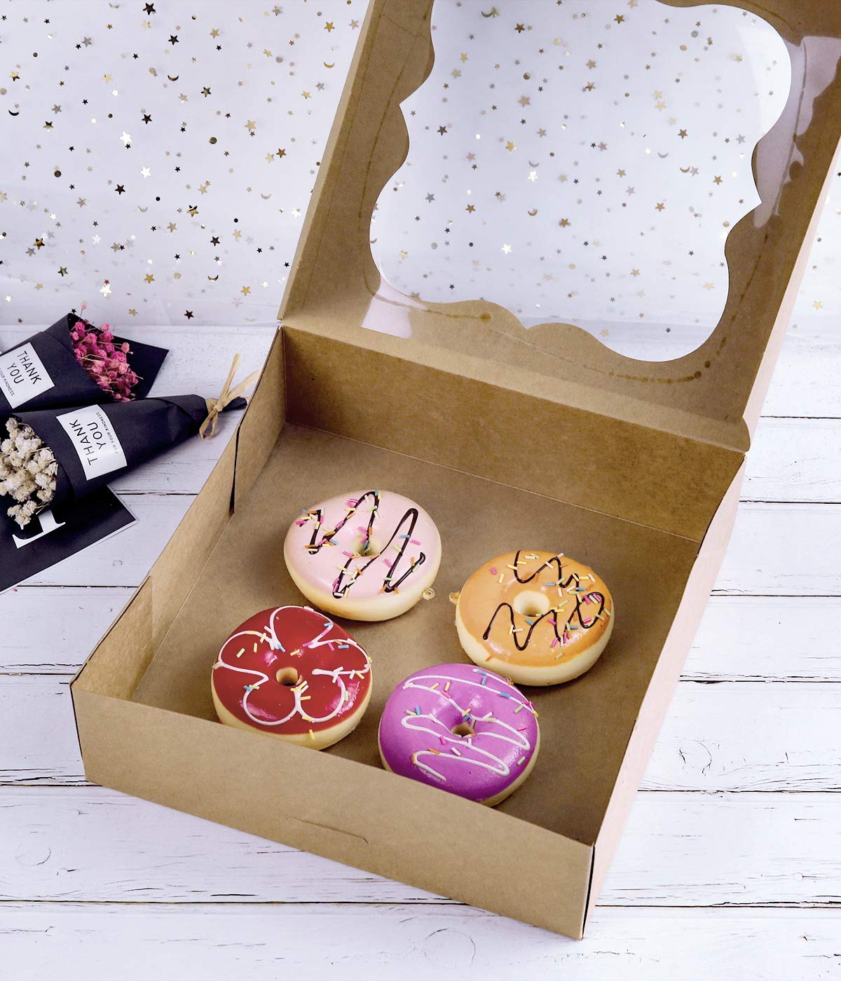 CHERRY 15-Pack 10"x10"x3"Brown Bakery Boxes with PVC Window for Pie and Cookies Boxes Small Natural Kraft Paper Box 10x10x3inch Pack of 15