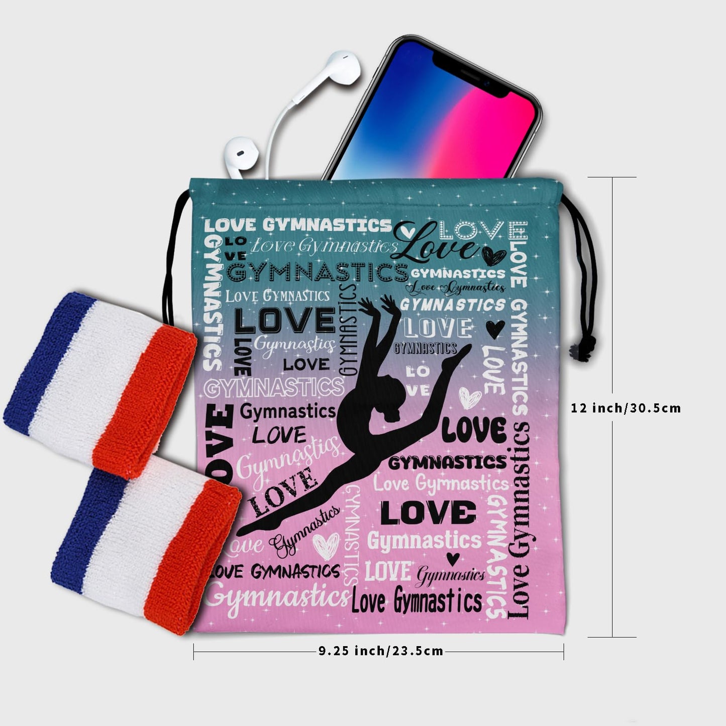 Giwawa Colorful Gymnastics Grip Bag Green Pink Adjustable Gym String Bag for Sport Travel Daily Use