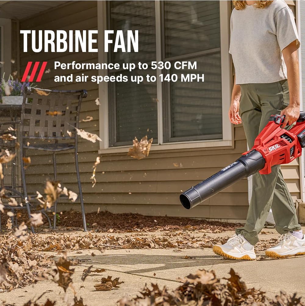 SKIL PWR CORE 40 Brushless 40V 530 CFM Cordless Leaf Blower Kit, Variable Speed with Power Boost, Includes 2.5Ah Battery and Auto PWR Jump Charger- BL4713C-11