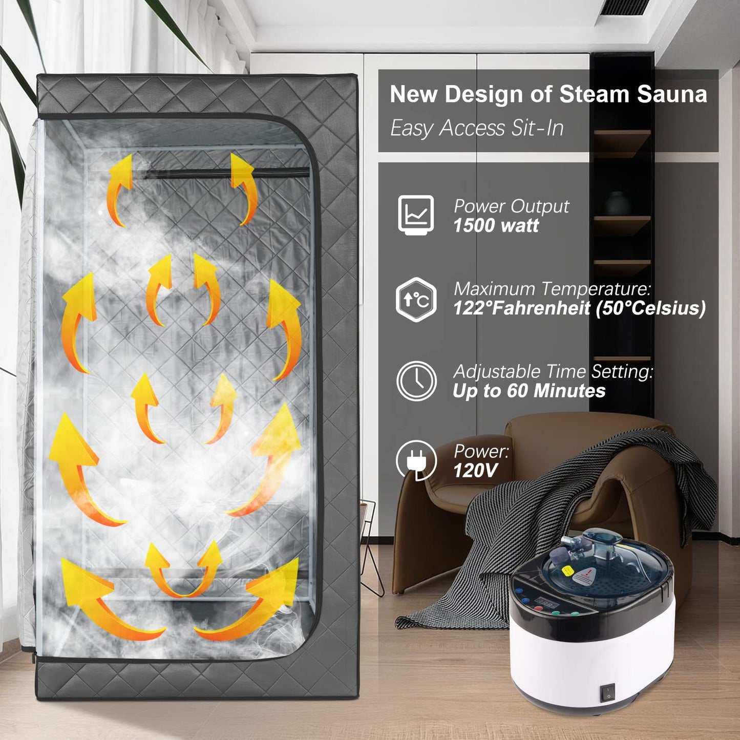 iDOTODO Full Size Home Sauna, Portable Steam Sauna for Home Spa, One Person Foldable Lightweight, Full Body Sauna Tent for Relaxation, 1500W & 4L Steamer Generator, Remote Control, Foldable Chair