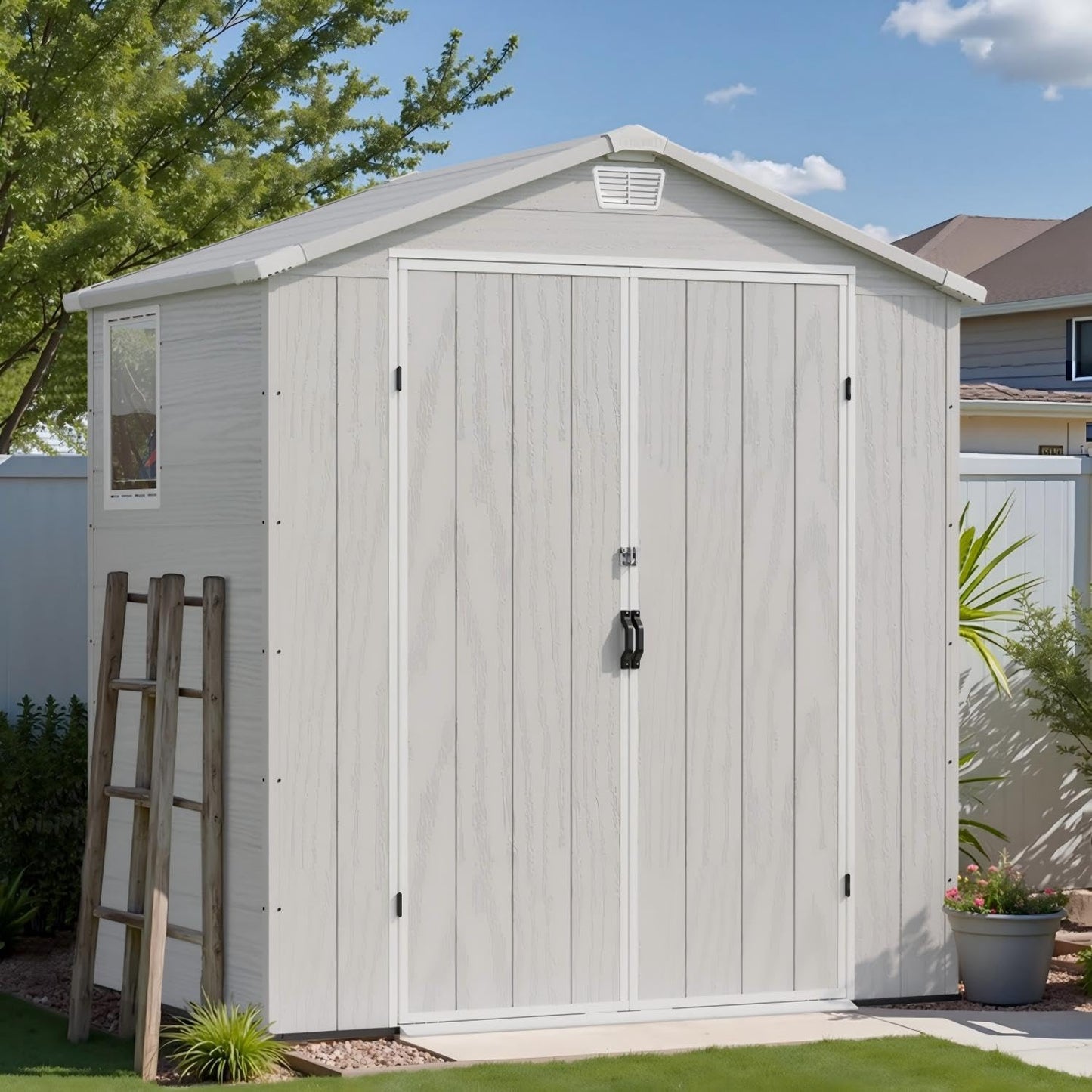 Patiowell 6X4 FT Plastic Outdoor Storage Shed with Floor, Resin Tool Sheds with Lockable Door and Window, Weather-Resistant Garden Shed, Easy Assembly for Backyard, Patio, Light Grey