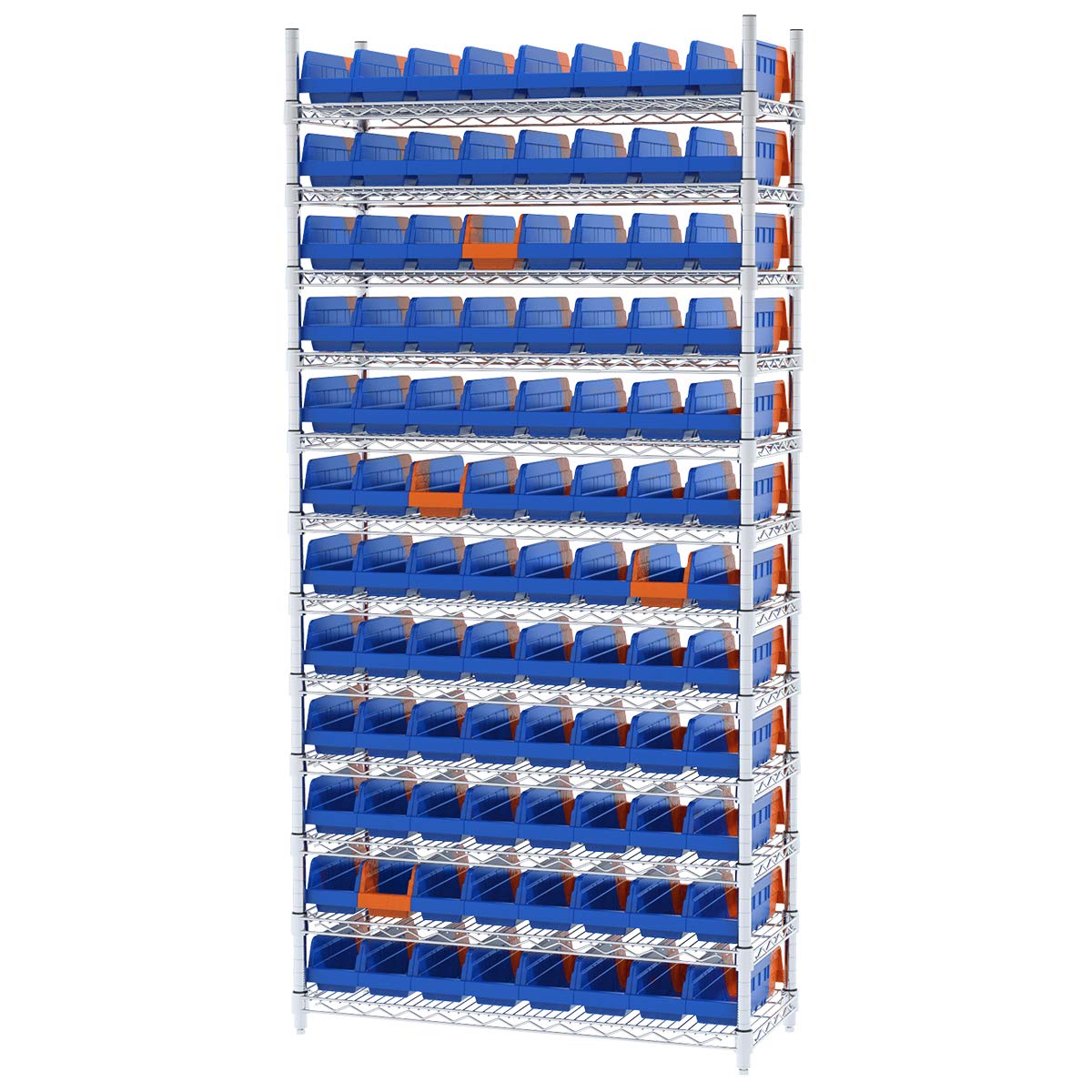 Akro-Mils 36442 Indicator Inventory Control Double Hopper Plastic Kanban Shelf Bin, 11-5/8-Inch x 4-1/4-Inch x 4-Inch, Blue/Orange, (24-Pack)