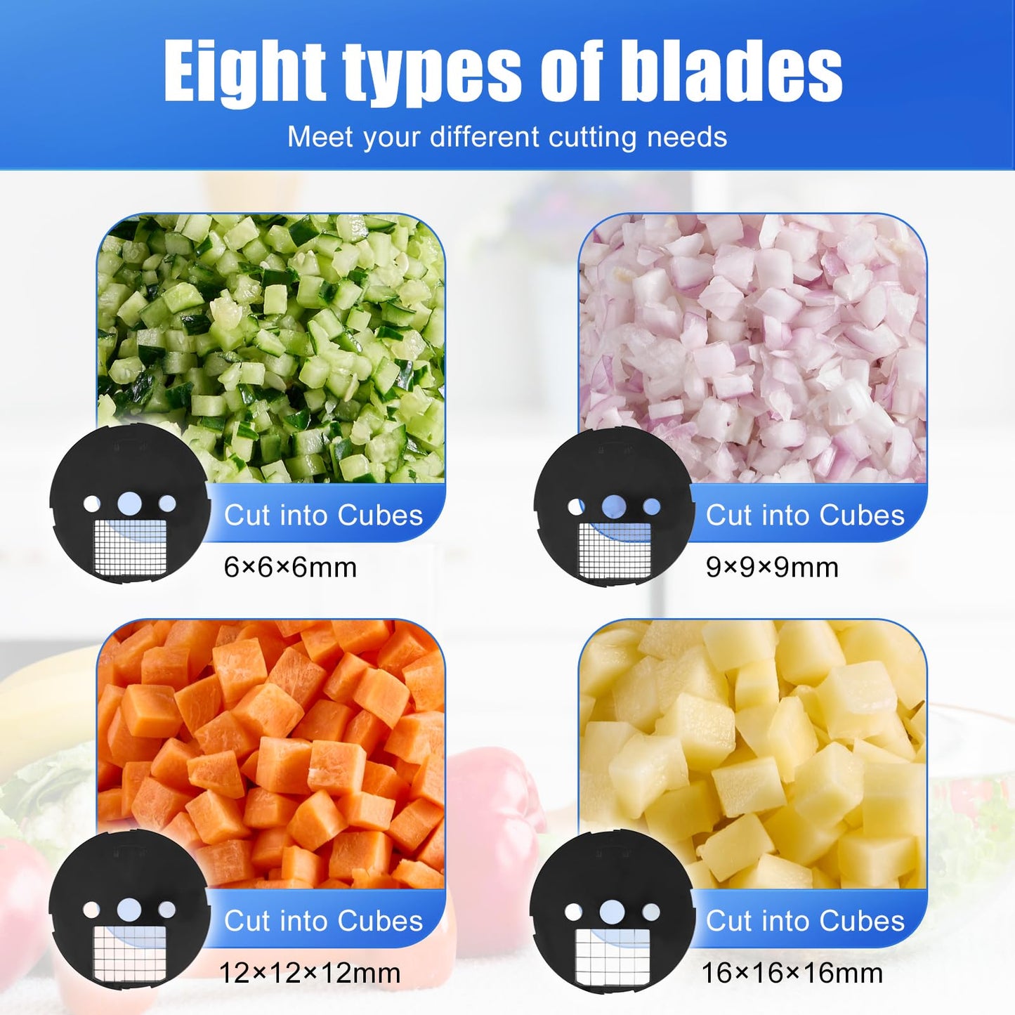 MOGAN 8-In-1 Electric Vegetable Cutter, Commercial Vegetable Slicer Fruit Slicer Machine, Veggie Food Processor Dicer Chopper Stainless Steel Blades for Slicing Shredder Dicing for Home and Kitchen