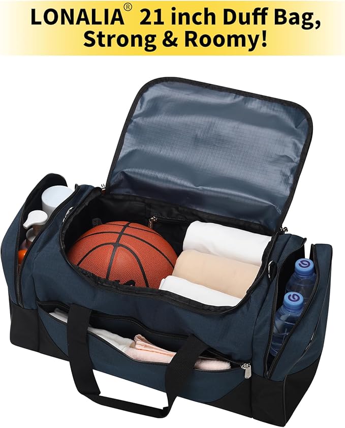 Gym Bag Sport Duffle Bag for Men - 21 in Weekender Travel Bag with Trolley Sleeve (Navy)