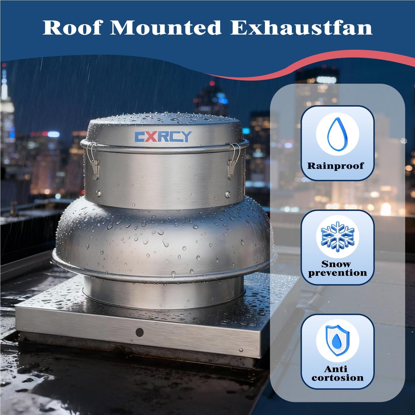 CXRCY 1400 CFM Upblast Roof Exhaust Fan, Direct Drive High-Speed, 19.69 * 19.88 Inch Roof Fan, All-Copper Motor & Aluminum Alloy, for Warehouse, Factory, Restaurant Kitchen