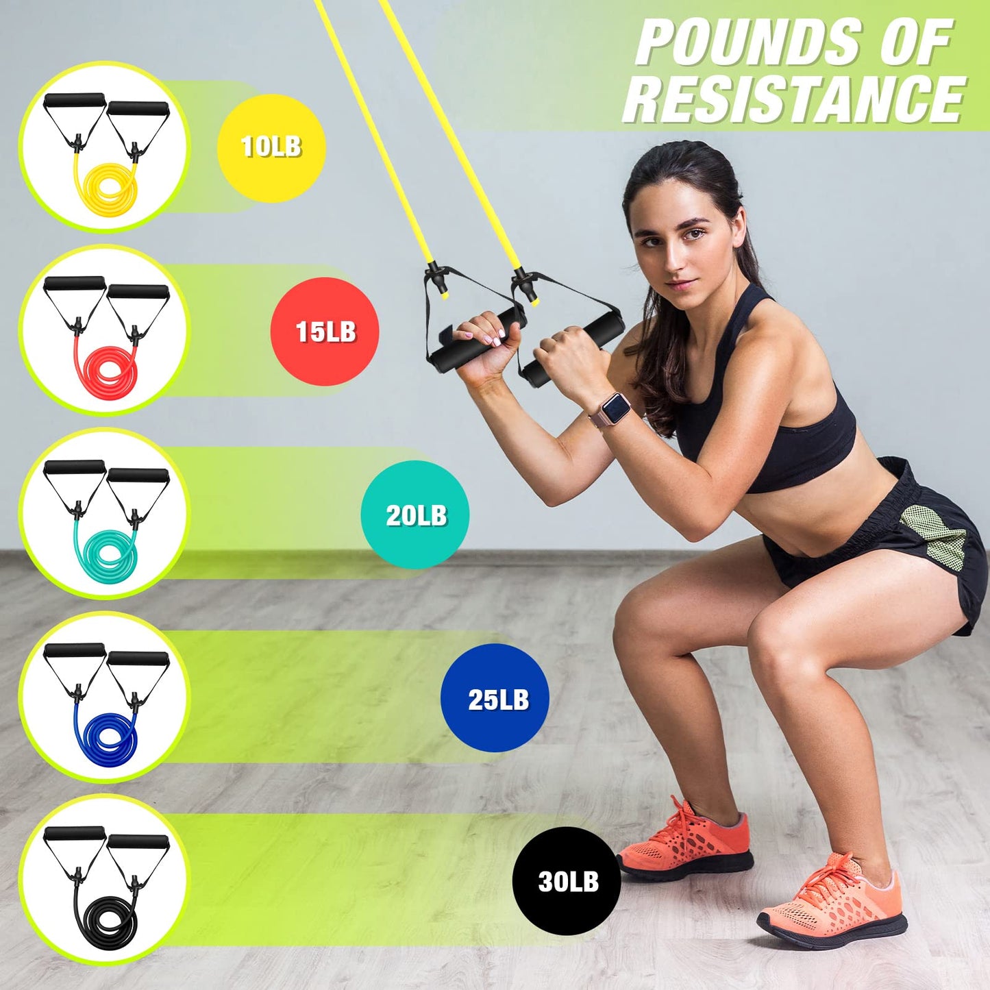 Leyndo 5 Pcs Exercise Resistance Bands with Handles Physical Resistance Tube Workout Bands with Door Anchor for Men Women Muscle Toning Strength Training(10-30 Lbs)