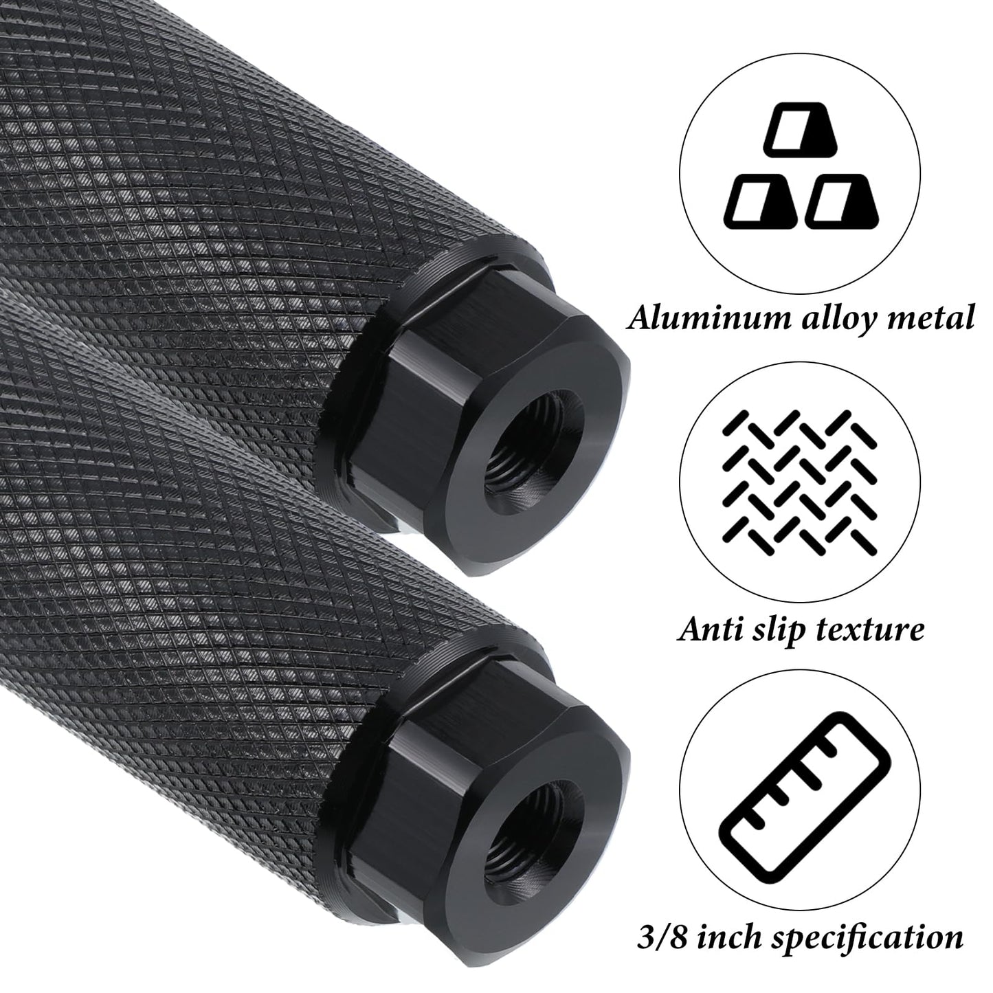Zelphvt 2 PCS Black Bike Foot Pegs, 3/8 inch Aluminum Alloy Anti-Skid Bicycle Pegs Stunt Peg Mountain Bike Cycling Rear Stunt Peg for 3/8 inch Axles