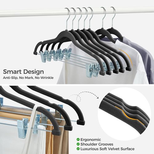 HOUSE DAY Velvet Hangers - 30 Pack Non-Slip Heavy Duty Suit Organizer with 360° Hook | Black