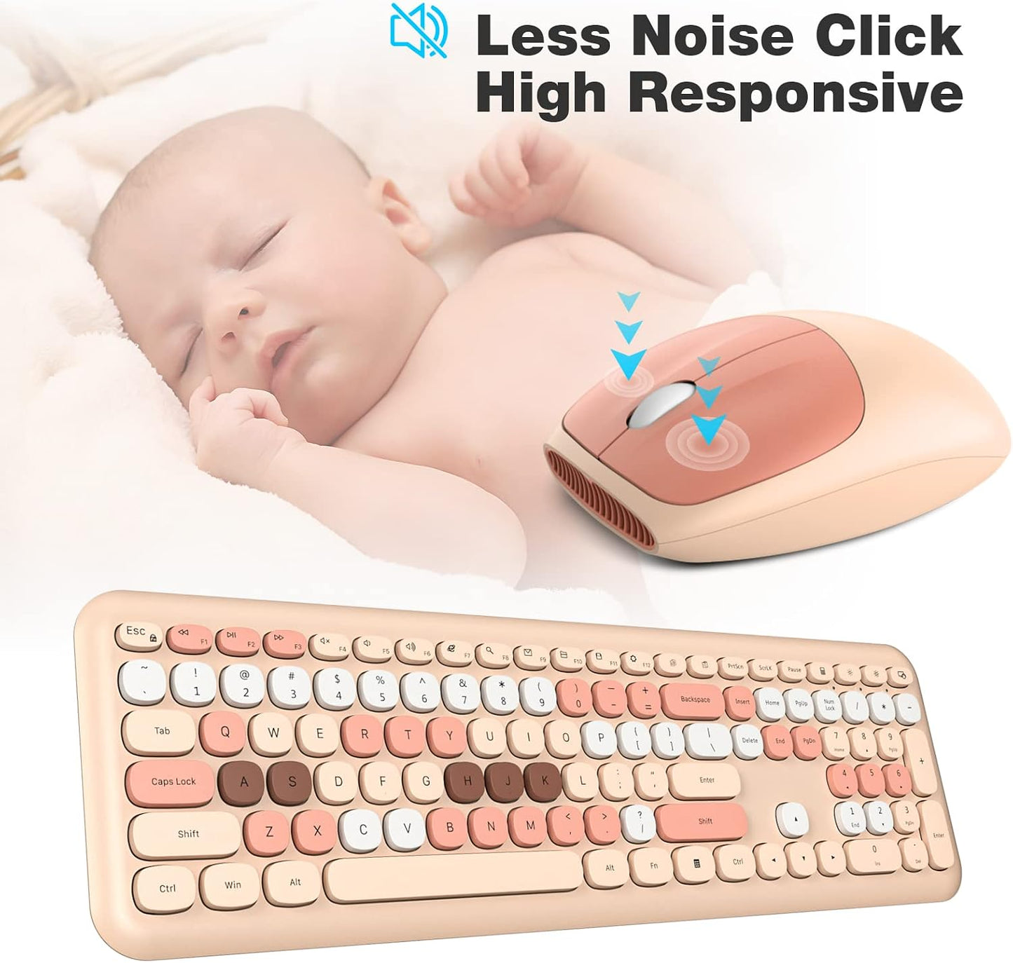 MOFII Set 2.4G Wireless Keyboard Mouse Combo, Colorful Compact Full Size Wireless Keyboard and Mouse Ultra-Thin Sleek