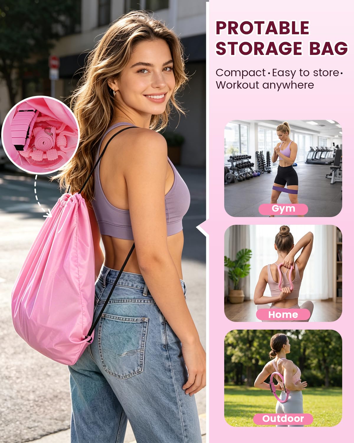 Pilates Kit 24PCS for Women, Pilates Equipment Ring Ball Set with Magic Circle,Resistance Bands Yoga Strap Wrist Ankle Weights Accessories for Beginner Home Fitness Gym Workout(Pink)