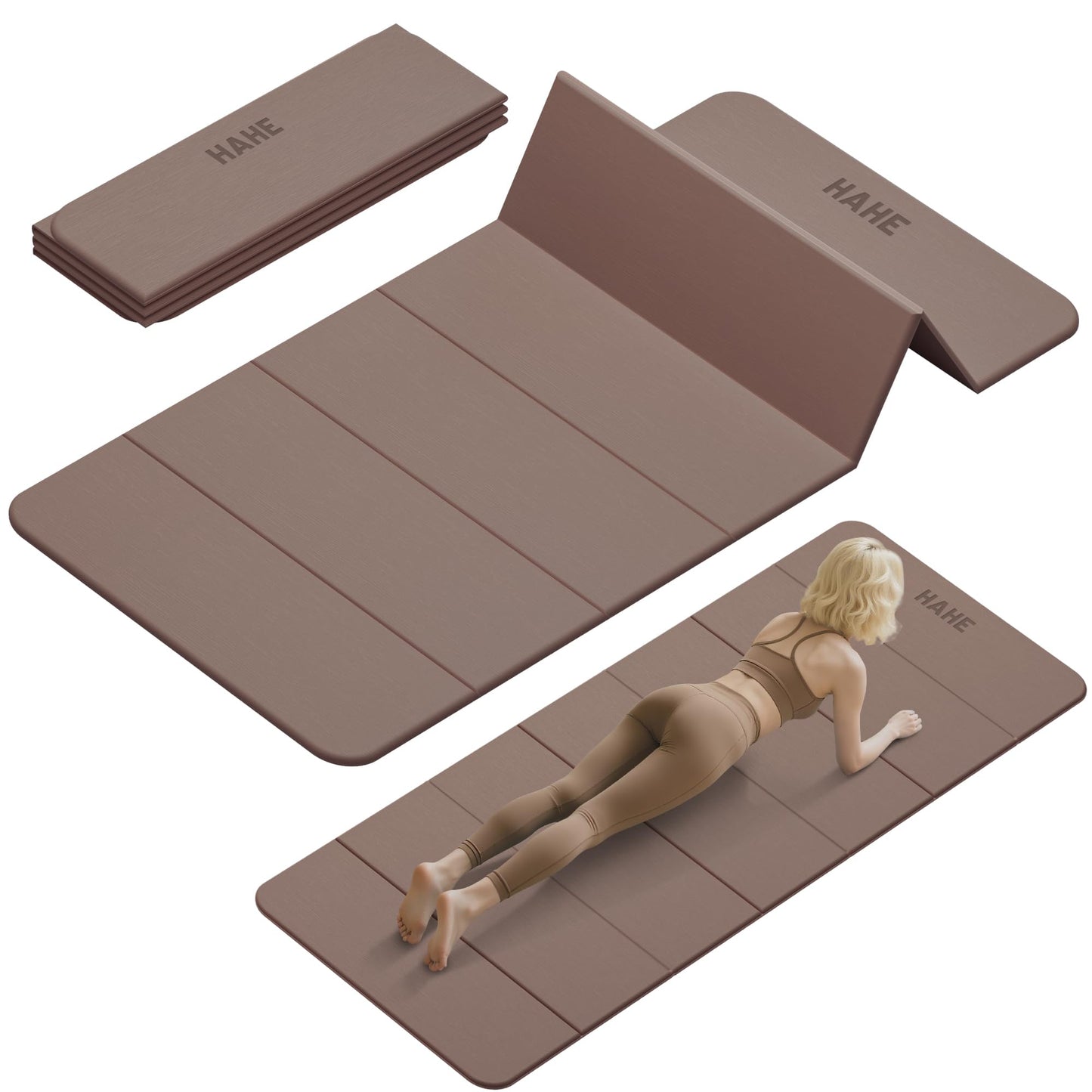 Foldable Yoga Mat,74"Lx32"Wx1/3"Thick,Folding Exercise Mat,Non-slip Wide Pilates Mats for Home Workout/Travel, Portable Yoga Mat Thick for Yoga/Pilates/Camping/Floor Exercises (Brown)