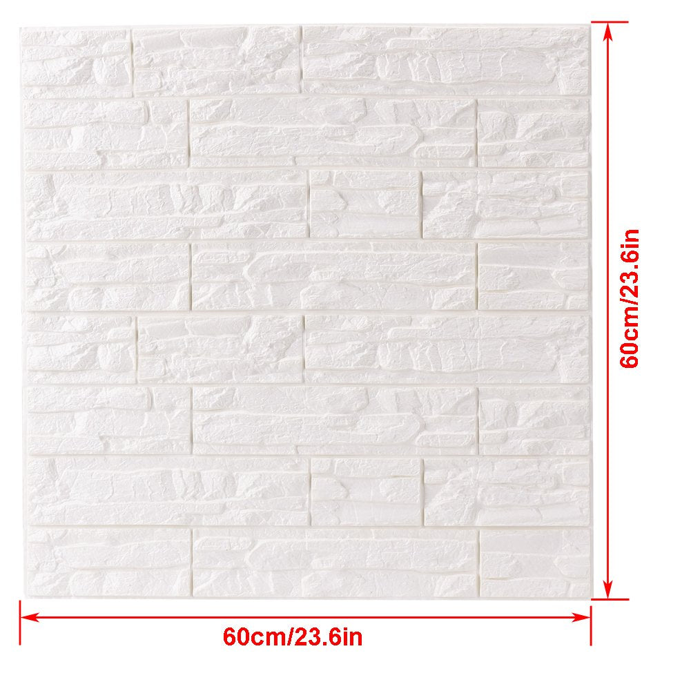 3D Brick Textured Pattern Wall Panels Wallpaper Self-Adhesive PE Foam Waterproof Modern Style for Living Room Bedroom Kitchen Wall Covering Background Decoration 12PCS=46.5SQ.FT(12PCS, White)