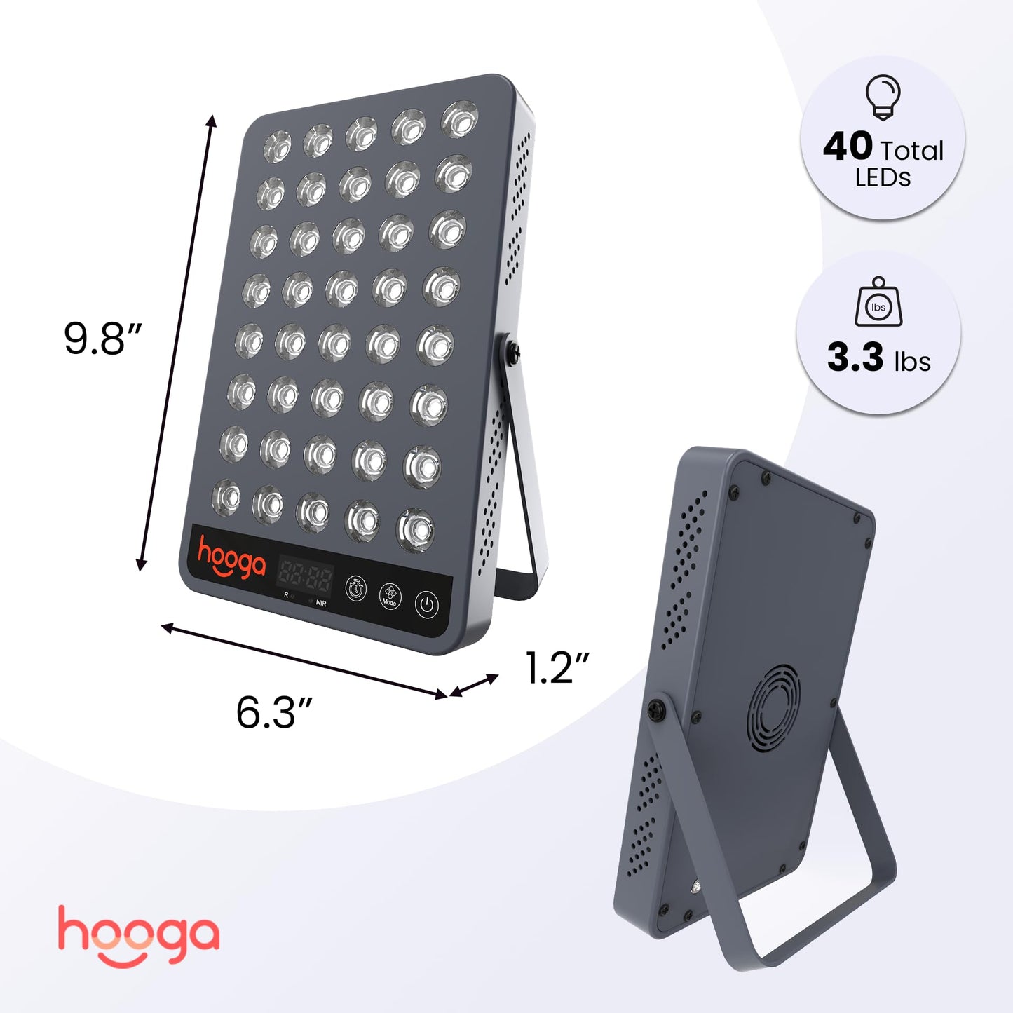 Hooga Red Light Therapy Panel Device – 660nm Red & 850nm Near Infrared Light Therapy, LED Light Therapy Lamp for Face & Body, 40 LEDs, Timer, Adjustable Stand – HG200