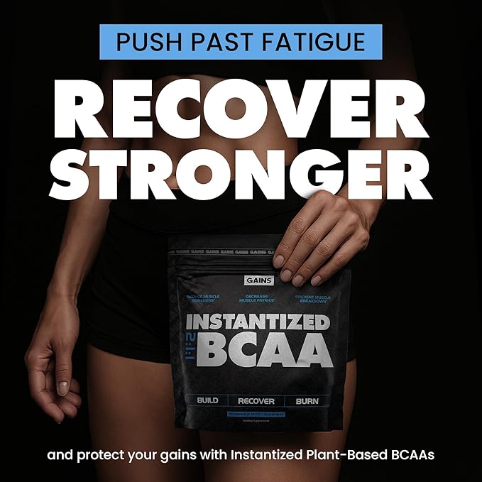 Gains in Bulk BCAA Powder, Pre Workout Plant Based Branch Chain Amino Acids, Gluten Free, Vegan Supplement with Keratin for Endurance & Strength During & Post Workout, Unflavored, 90 Servings