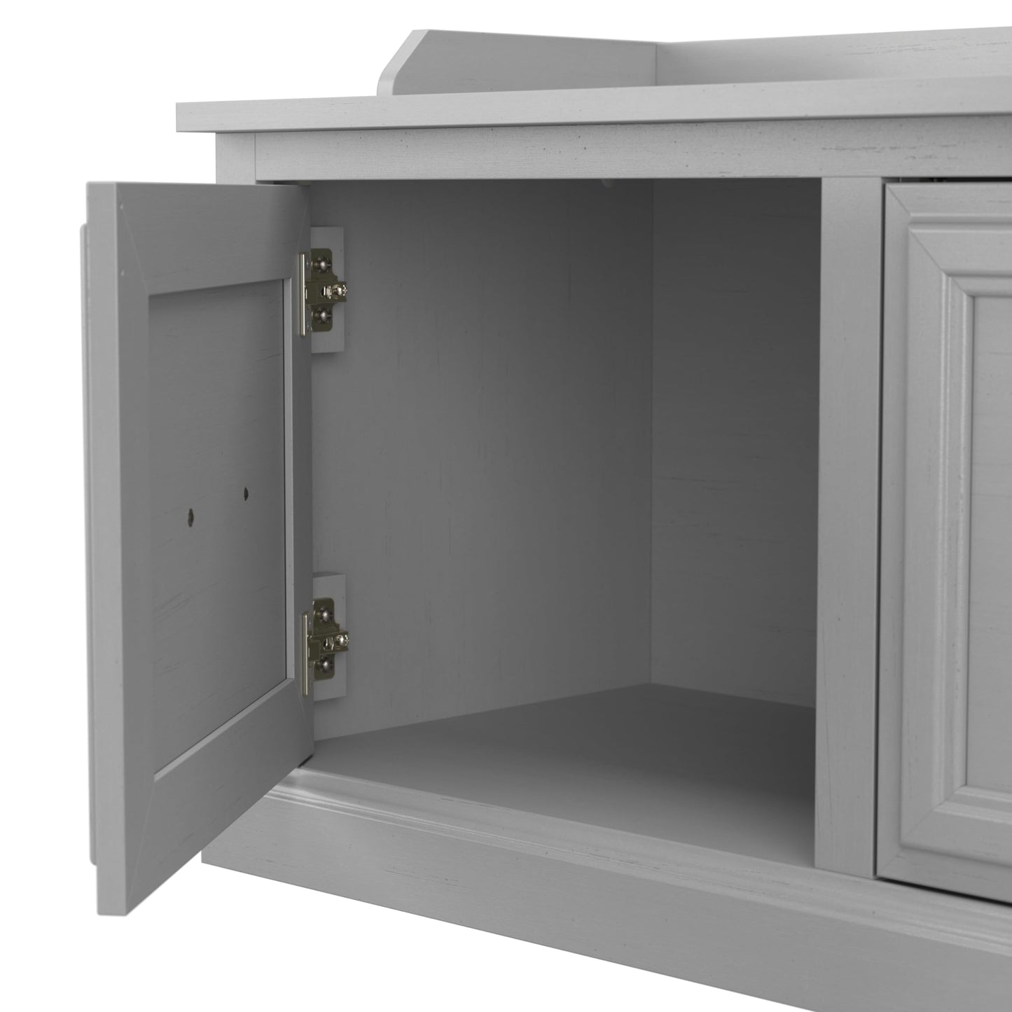 Bush Home Woodland 40W Hall Tree and Shoe Storage Bench with Shelves in Cape Cod Gray, Cubbies and Coat Hooks for Foyer, Mudroom, or Entryway