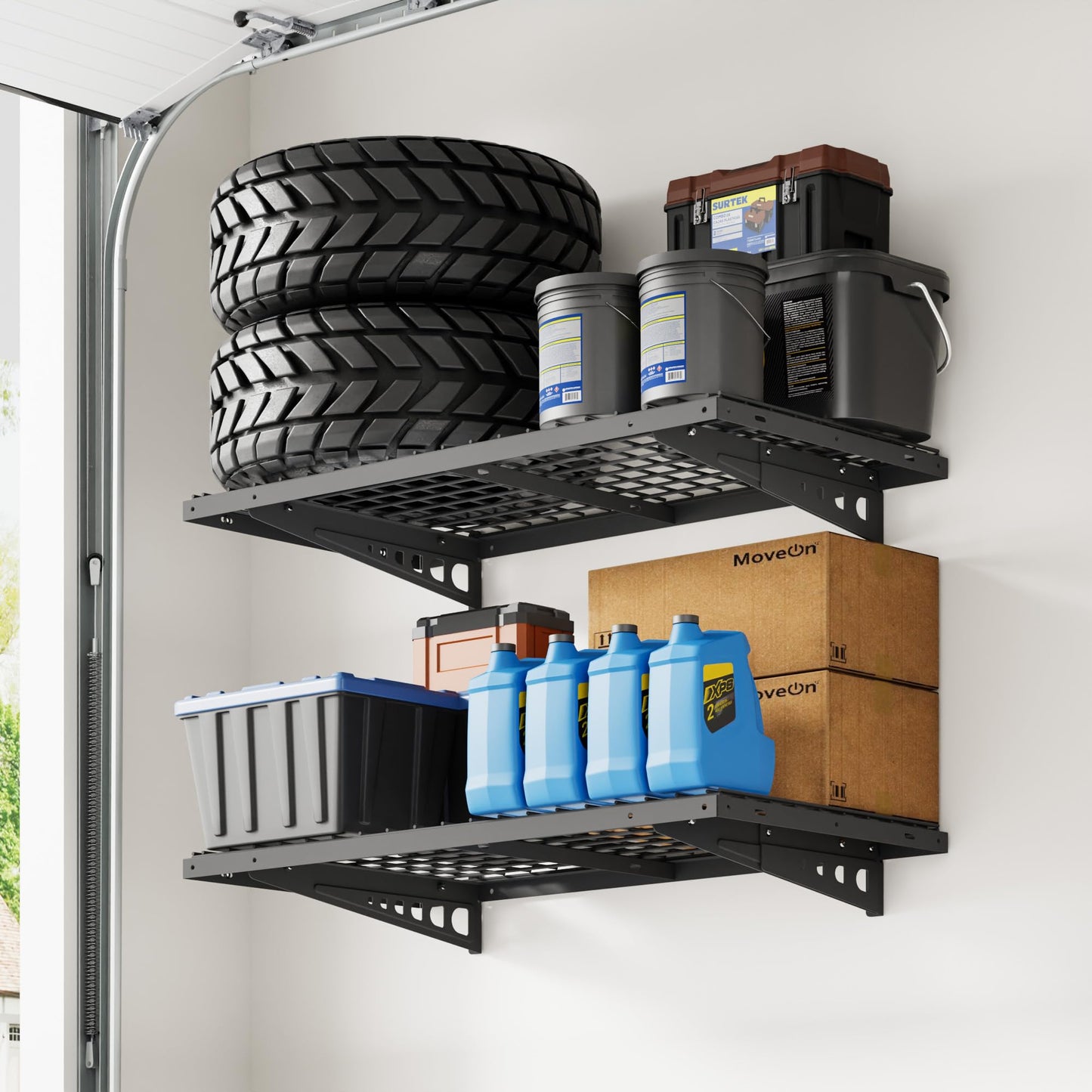 FLEXIMOUNTS 2 Pack 2x4ft Garage Storage 24x48 inch Heavy Duty Bike Wall Shelving Rack, 660lbs Total Weight Capacity, Black, Pro Series
