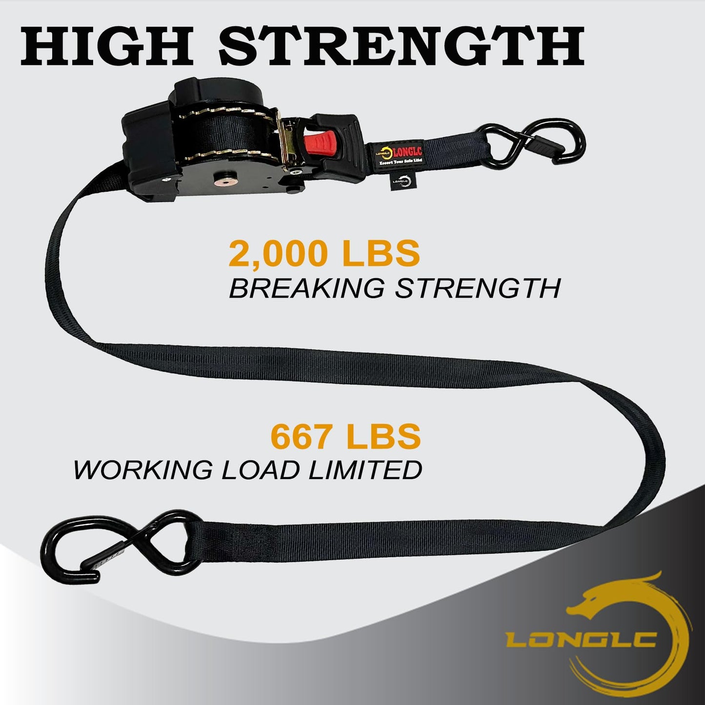 LONGLC 4-Pack Retractable Ratchet Straps Black Heavy Duty - 1 Inch X 10Feet with Soft Loops, 2,000lbs Breaking Strength - Best for Trucks, Cargo Trailer, Motorcycle, Tie Down Straps Ratchet