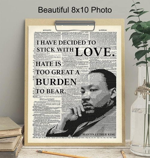 MLK Inspirational Quote Wall Art - Upcycled Poster Print for Home Decor | 8x10 Gift for Civil Rights Advocates