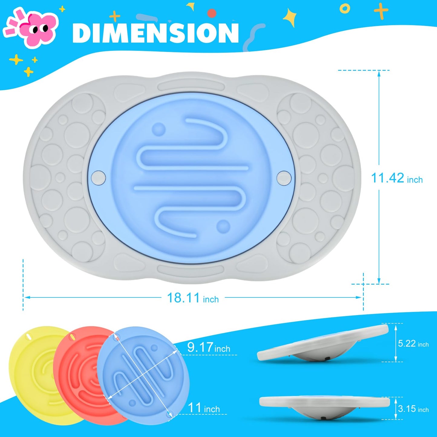 Balance Board Maze for Kids, Wobble Board with 3 Balls, 3 Replacement Labyrinth Boards, Indoor Active Play Toys for Sensory Training, Ages 3+, Max Load 140 Lbs