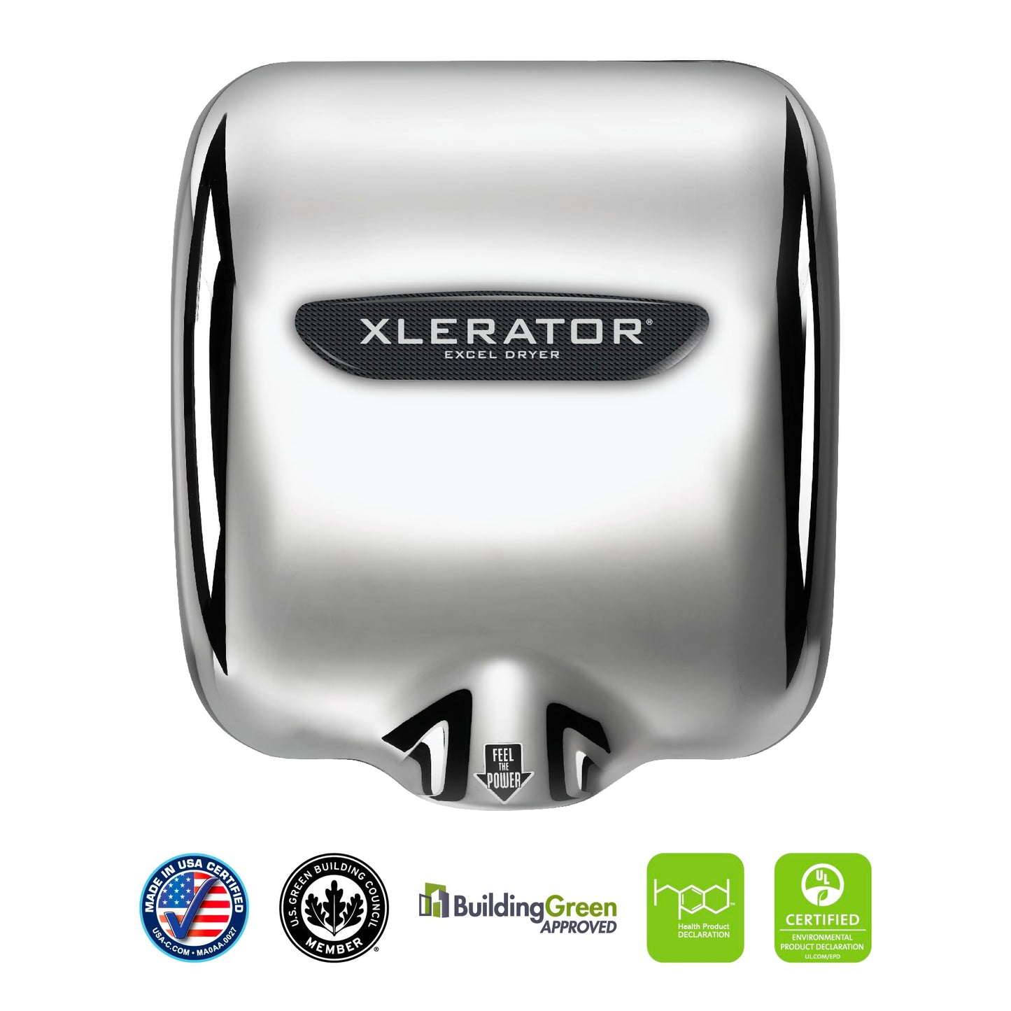 Excel Dryer XL-CV Hand Dryer XLERATOR XL-C Automatic, Surface-Mounted, Cast Cover, Chrome Plated, 208-277V Standard Nozzle