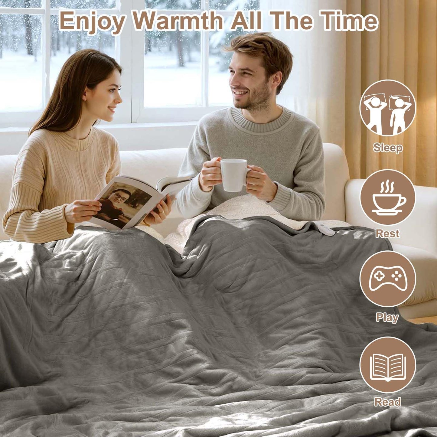 FVERWAG Heated Blanket Queen Size - 84" x 90" Electric Blanket with 5 Heat Settings, Double Zone Heating, 10 Hrs Auto Off, Overheat Protection, Washable Heating Blanket, Gifts for Grandma, Grey