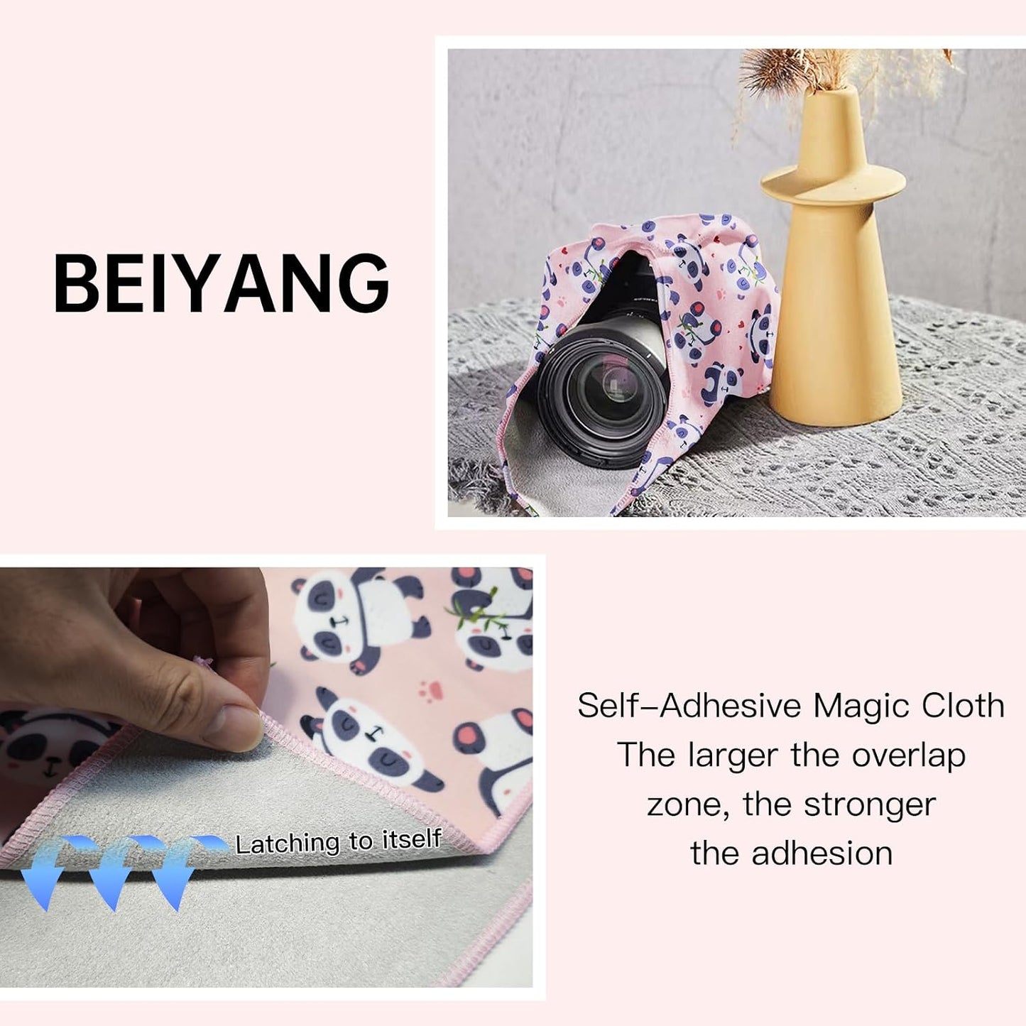 13.8x13.8 Inch Camera Protective Wrap, Lens Protector Wrapper, Pink Panda Pattern Magic Self-Adhesive Cloth