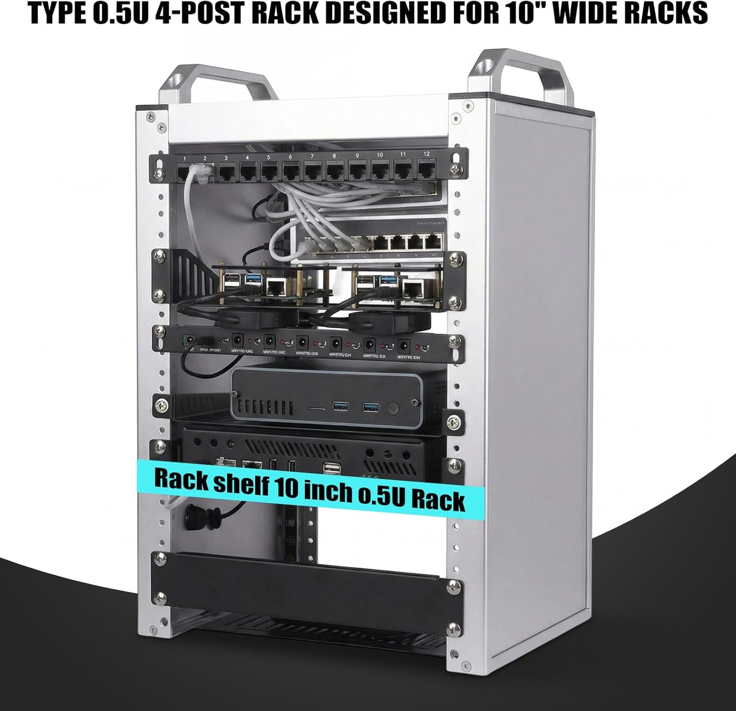 ElaraBerry 1 Pack 0.5u 7.87" 10" Server Rack Shelf Deep Ventilation Rackmount Cantilever Tray Bracket for Network