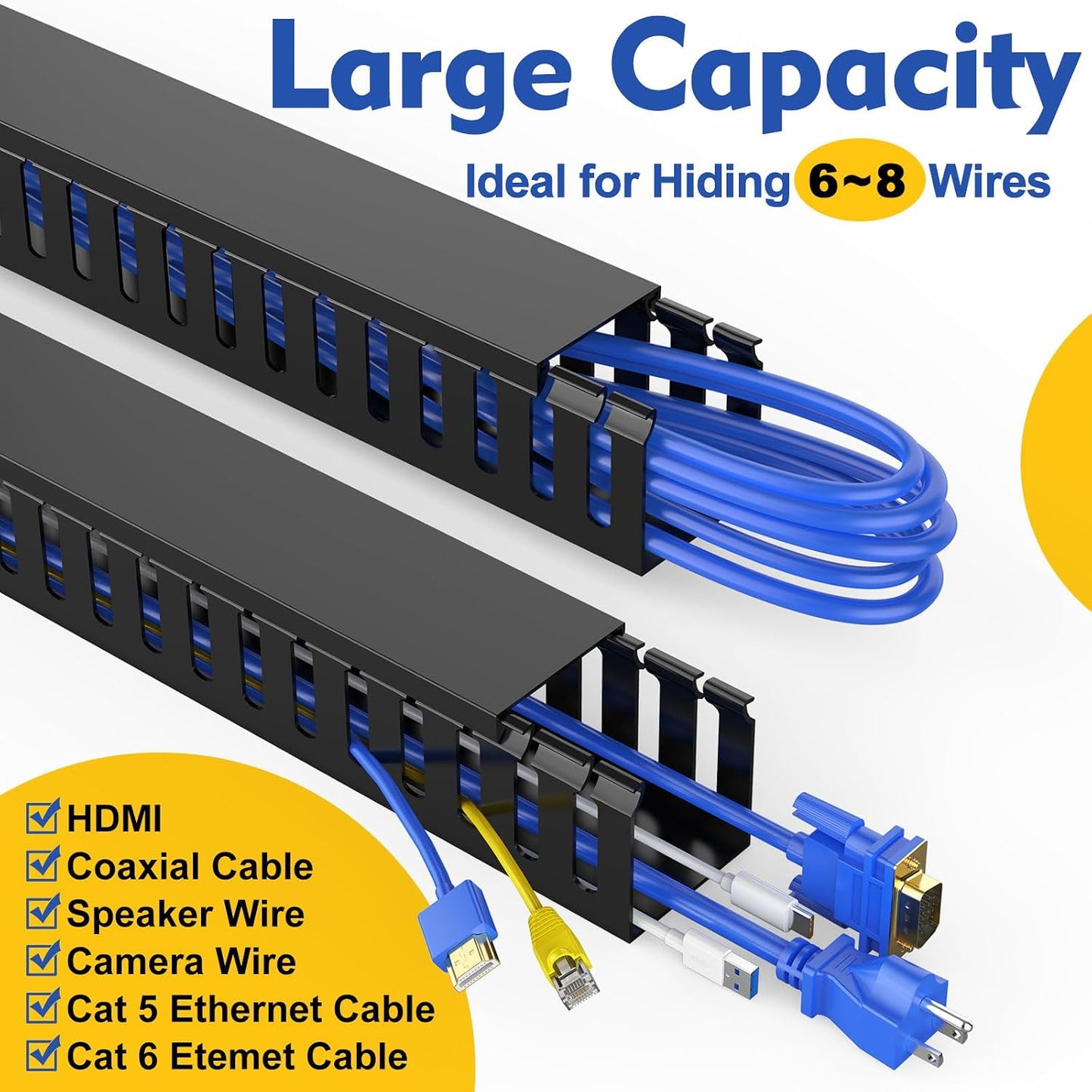 REFLYING 123in 1.57" Hx1.57"W, 15.4''L(8 Open Slot Wiring Raceway Cable Duct, Cable Management Channel Cord Track,Desk