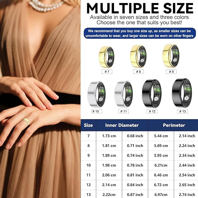 Smart Rings for Women Men,Fitness Tracker Ring,Heart Rate,Blood Oxygen,Blood Pressure,Step Tracker,Sleep Monitoring,No Subscription Fee,IP68 Waterproof Smart Ring for iphone&Android(Silver 10)
