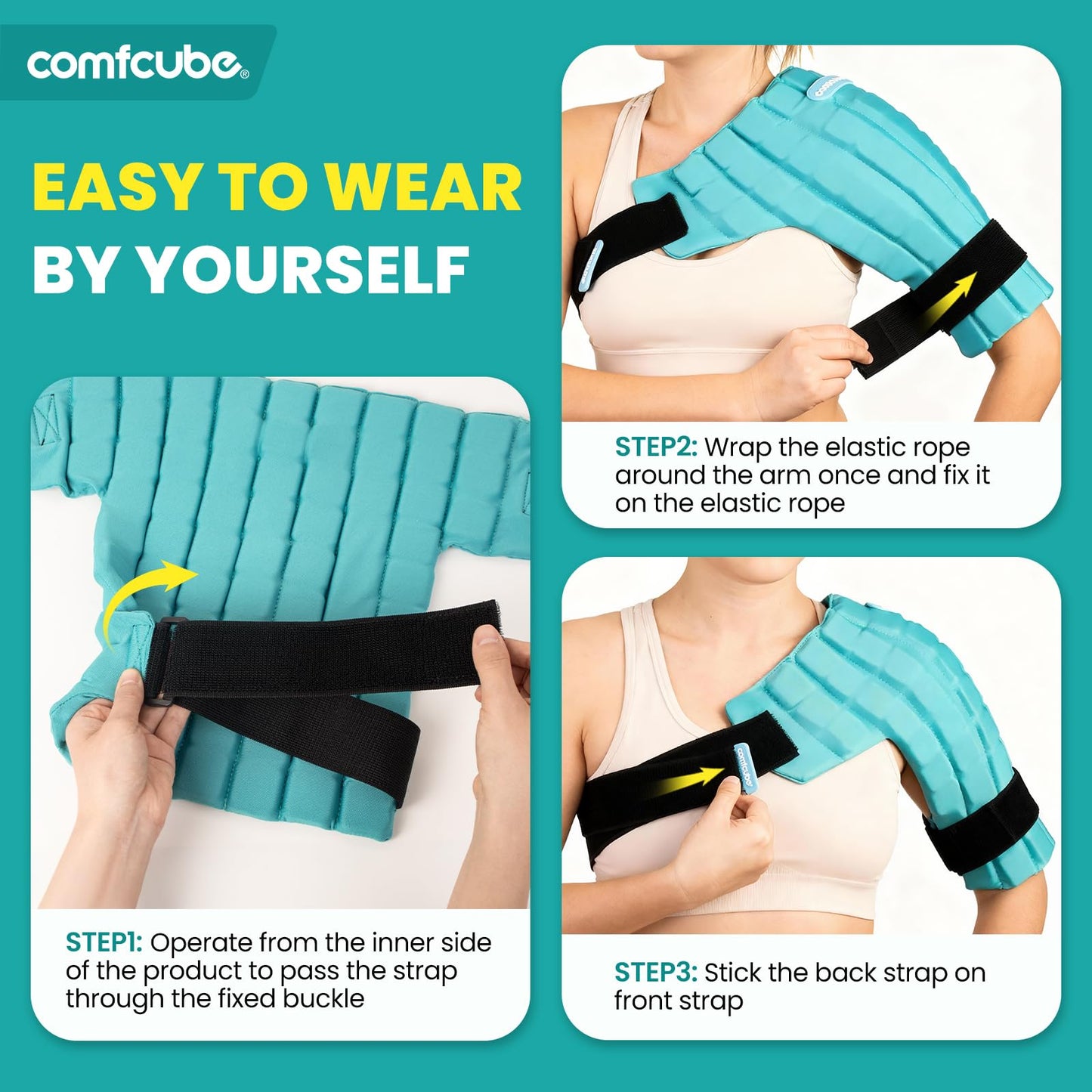 Comfcube Shoulder Ice Pack Wrap, 2 Hours Long Lasting Rotator Cuff Cold Therapy Flexible Shoulder Ice Pack for Injuries Reusable, FSA Eligible, Cold Pack for Tendinitis, Surgery, Swelling
