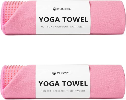 Eunzel Hot Yoga Towel - Non-Slip Grip Dot Design | Sweat-Absorbent for Bikram & Pilates | 72" x 24", Pink