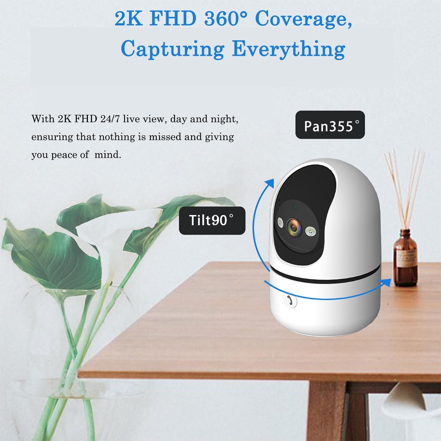 Generic 2K 24/7 2 WiFi Cameras for Home Security with Live Video, Siren/Spotlight, Indoor Security Camera for House