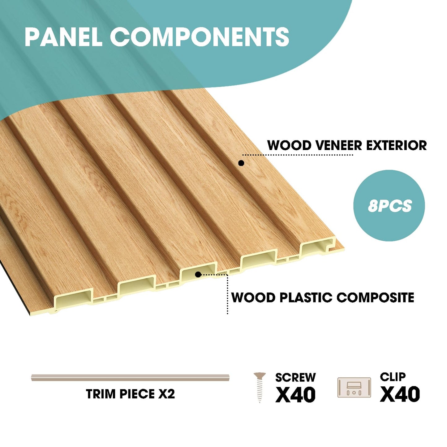 OUZUGIE WPC Acoustic Slat Wall Paneling, 8-Pack 114 x 6 Inches 3D Wall Panels for Interior Wall Decor,Living Room,TV Background,Study Room,Office Spaces,Bedroom,Low Grille (Oak)