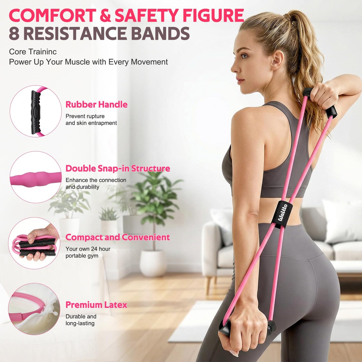 WALITO 15 PCS Pilates Kit, Adjustable Pedal Resistance Band with Handle, Figure 8 Resistance Band for Exercise Women, At Home Workout Equipment Set with Yoga Ball & Booty Bands for Full Body Gym