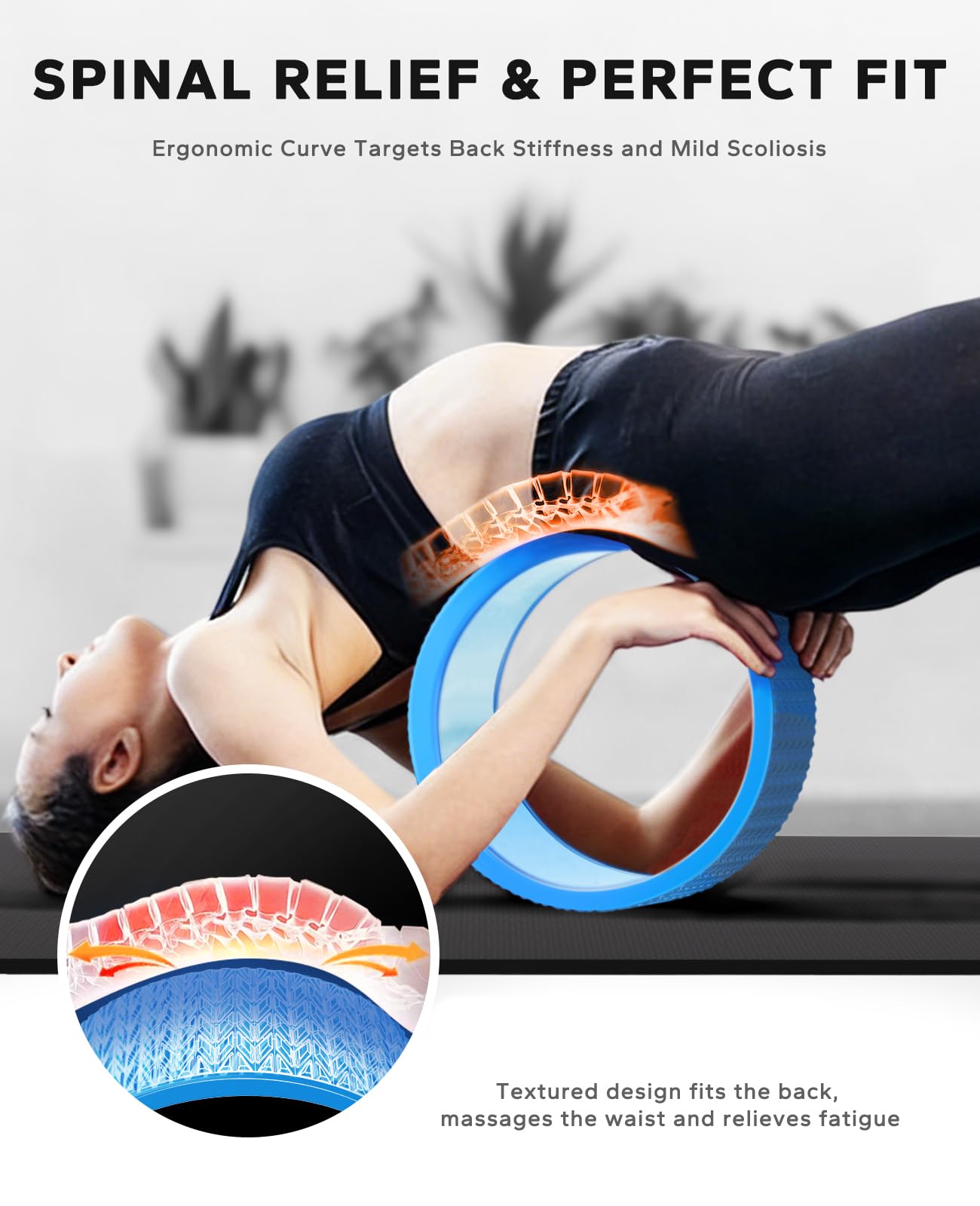 HAPBEAR Back Roller - Yoga Wheel Set with 26'' Exercise Ball – 12'' PP Inner Core Spine Alignment Tool for Back Pain Relief, Core Strength & Full-Body Workout, for Home Gym & Therapy – Pump Included