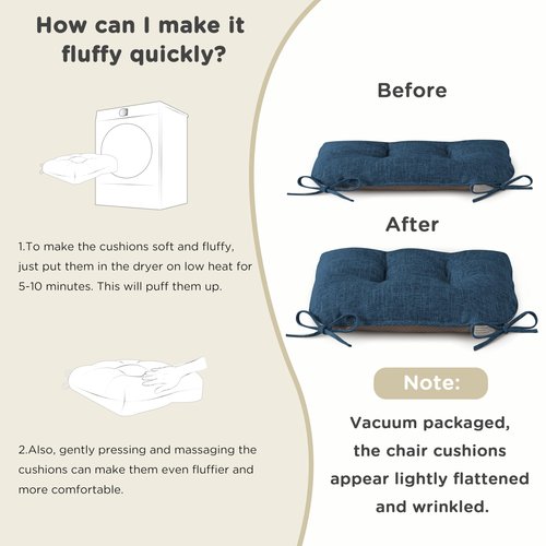 AddGrace Chair Cushions for Dining Chairs Set of 4 Kitchen Seat Cushions with Ties and Non Slip Backing Tufted Indoor Seat Pad for Kitchen Dining Room 18" x 17" x 3" Navy